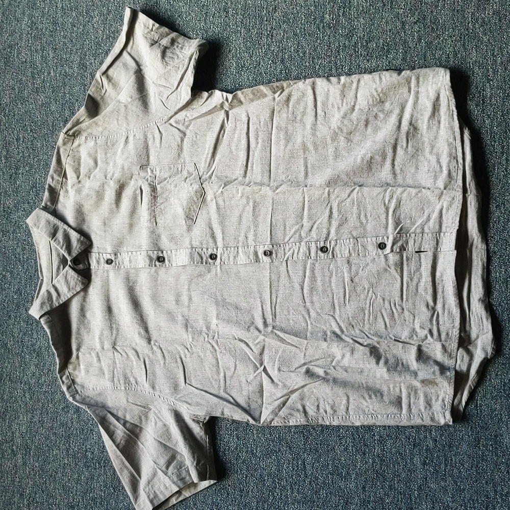 Globe Short Sleeve Button-Up, Men's, Large, Light Grey with navy speckles